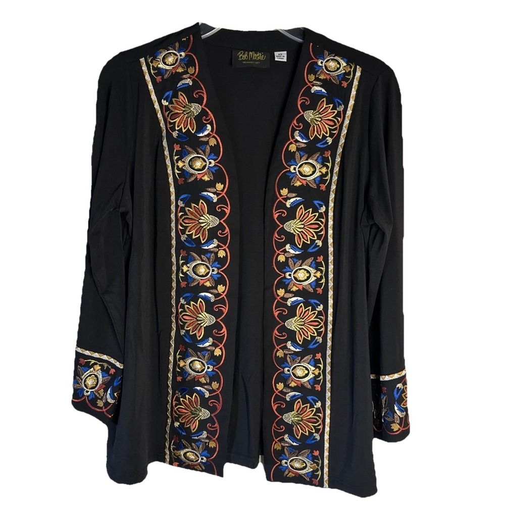 Bob Mackie Byzantine Embroidered‎ Border Kimono Wearable Art Size XS Black - Picture 1 of 7